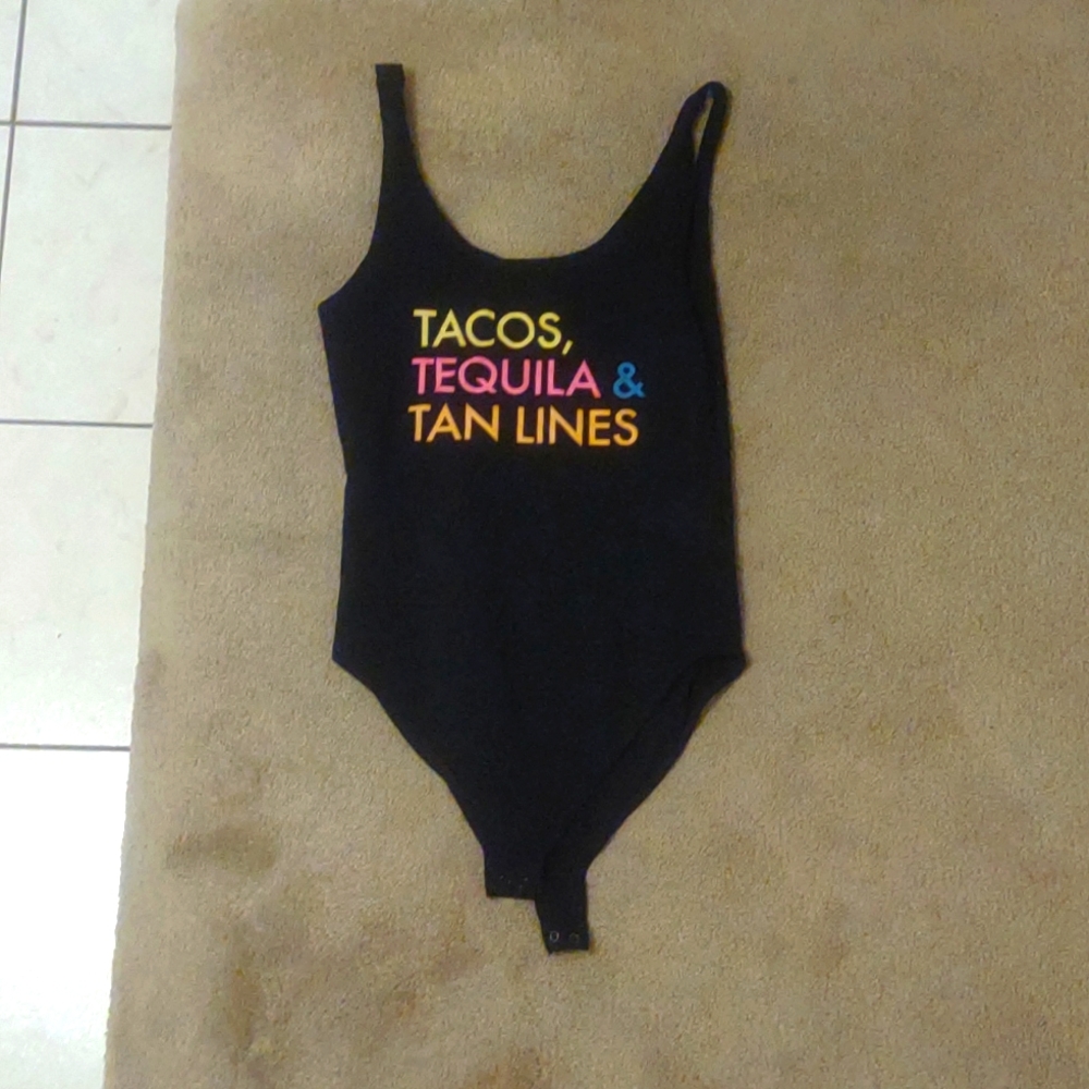 Tacos, tequilas and tan lines bodysuit top, size small